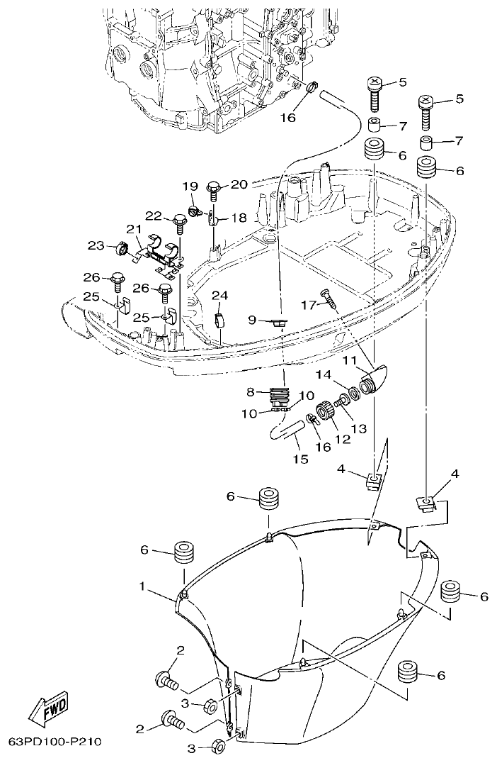 Yamaha F150FET, FL150FET BOTTOM COWLING 2 parts diagram